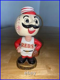 Vintage 1960's Gold Base Cincinnati Reds Baseball Head Bobblehead