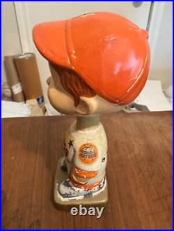 Vintage 1960's Houston Astros Orange Cap Bobblehead Nodder with damage