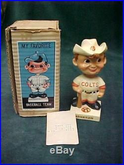 Vintage 1960's Houston Colts Bobblehead Nodder Doll White Base Bobble Head Box