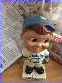 Vintage 1960's Los Angeles Dodgers Bobblehead Nodder -All Original White Base