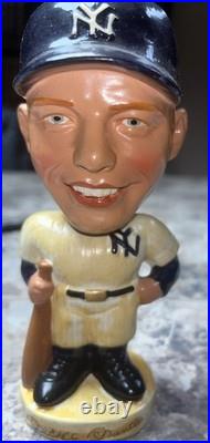 Vintage 1960's Mickey Mantle Bobblehead Round White Base New Yankees Muscles