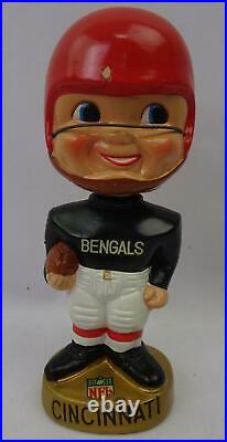 Vintage 1960s Cincinnati Bengals Nodder Bobble Head Gold Base with Box