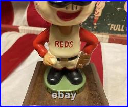 Vintage 1960s Cincinnati Reds Baseball Ceramic Bobble Head Mr. Red Mascot Nodder