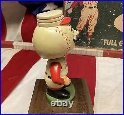 Vintage 1960s Cincinnati Reds Baseball Ceramic Bobble Head Mr. Red Mascot Nodder