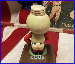 Vintage 1960s Cincinnati Reds Baseball Ceramic Bobble Head Mr. Red Mascot Nodder