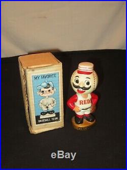 Vintage 1960s Cincinnati Reds Baseball Mascot Bobblehead Nodder wt Box JAPAN