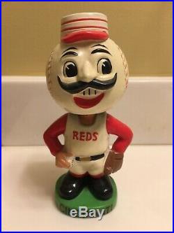 Vintage 1960s Cincinnati Reds Mr. Red Rare Bobblehead Nodder Green Base