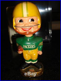 Vintage 1960s Green Bay Packers Bobblehead withOriginal Box and Plastic Case