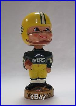 Vintage 1960s Green Bay Packers Gold Base Bobble Head Nodder Good Condition