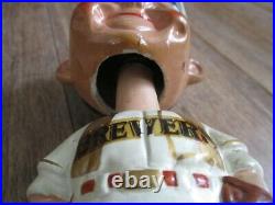 Vintage 1960s MILWAUKEE BREWERS Boy Face GOLD BASE Baseball Bobblehead Nodder