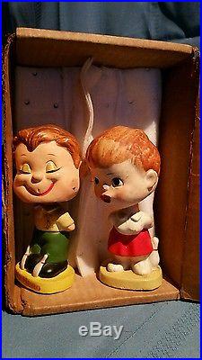 Vintage 1960s'My Hero' Kissing Boy and Girl Bowling Bobble Heads by Lego Japan