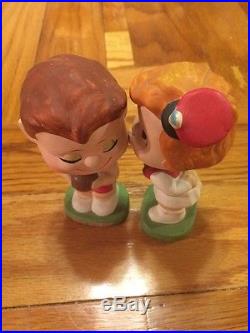 Vintage 1960s'My Hero' Kissing Boy and Girl Football Bobble Heads by Lego