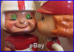 Vintage 1960s'My Hero' Kissing Boy and Girl Football Sports Bobble Heads Japan