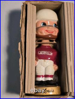 Vintage 1960s NFL St Louis Cardinals Football Bobblehead Nodder Gold Base with Box