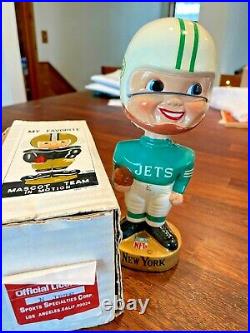 Vintage 1960s New York Jets NFL Bobblehead Nodder Gold Base Original Box