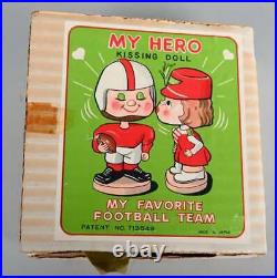 Vintage 1960s Pittsburgh Steelers My Hero Kissing Bobblehead Dolls Original Box