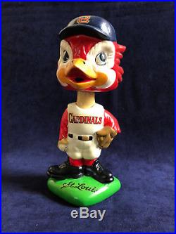 Vintage 1962 St Louis Cardinal Mascot Bobble Head with Diamond Green Base