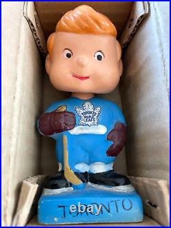 Vintage 1962 Toronto Maple Leafs NHL Mini Bobblehead Hockey Doll with Original Box