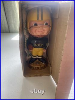 Vintage 1967 Green Bay Packers Bobble Head Nodder Gold Base Sports Original Box