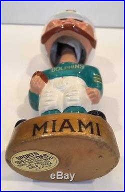 Vintage 1968 Miami Dolphins NFL Football Bobblehead Nodder Gold Base Old Logo