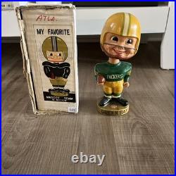 Vintage 1968 Sports Specialties Green Bay Packers Bobble Head Gold Base With Box