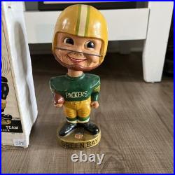 Vintage 1968 Sports Specialties Green Bay Packers Bobble Head Gold Base With Box
