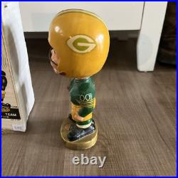 Vintage 1968 Sports Specialties Green Bay Packers Bobble Head Gold Base With Box