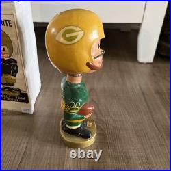 Vintage 1968 Sports Specialties Green Bay Packers Bobble Head Gold Base With Box