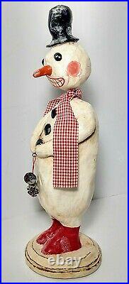 Vintage 2004 Folk Art Penny McAllister Paper Mache Bobblehead Snowman 12.5