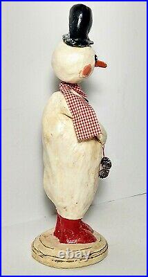 Vintage 2004 Folk Art Penny McAllister Paper Mache Bobblehead Snowman 12.5