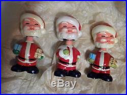 Vintage 3 Santa's Bobble headsNoddersPaper MacheJapan5.5 tallGreat
