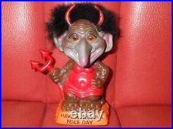 Vintage 70s Berries Red Devil Troll Bobblehead Message Doll Bobbing Head Demon