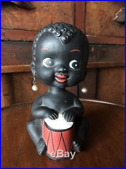 Vintage Antique Black Americana Bobblehead Nodder Bank Girl Drum Complete Japan