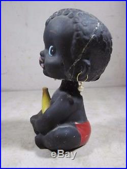 Vintage Antique Original Chalkware Black Americana Bobble Head Baby Girl Bank