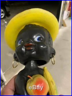 Vintage Antique Original Plastic Black Americana Bobble Head Baby With Hat Bank