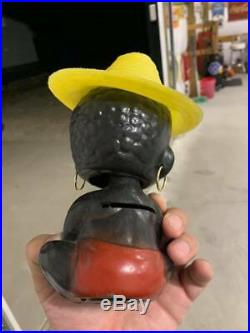 Vintage Antique Original Plastic Black Americana Bobble Head Baby With Hat Bank