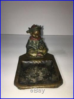 Vintage Austrian Bronze Pipe Smoking Nodder Bobble Head Ashtray Cold Painted