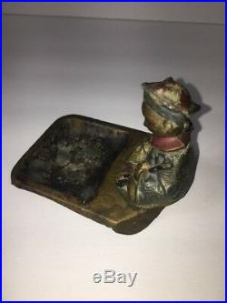 Vintage Austrian Bronze Pipe Smoking Nodder Bobble Head Ashtray Cold Painted