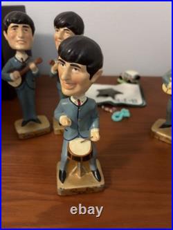 Vintage BEATLES 1964 CAR MASCOTS BOBBLE HEAD 8 INCH NODDERS Complete Set
