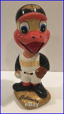 Vintage Baltimore Oriole Mascot Head MLB Gold Base Bobblehead Nodder 1960's