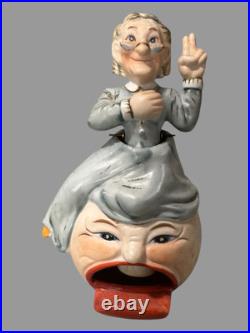Vintage Bisque Porcelain Granny Nodder Bobblehead Ashtray