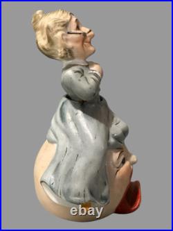 Vintage Bisque Porcelain Granny Nodder Bobblehead Ashtray