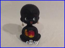 Vintage Black Americana Bobblehead Doll Bank, Adorable, Holding Fruit, Earrings