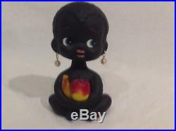 Vintage Black Americana Bobblehead Doll Bank, Adorable, Holding Fruit, Earrings