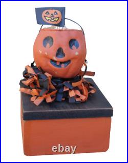 Vintage Bobble Head Pumpkin Wooden Box Candy Container Seasons Gone By DBH 1999