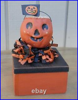 Vintage Bobble Head Pumpkin Wooden Box Candy Container Seasons Gone By DBH 1999