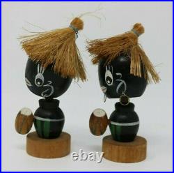 Vintage Bobbler Native Bongo Drummer Pair of Wooden Bobble Heads Rare