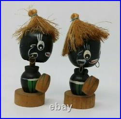 Vintage Bobbler Native Bongo Drummer Pair of Wooden Bobble Heads Rare
