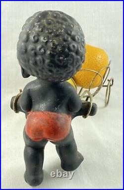Vintage Ceramic Barsony Black Boy With Fruit Basket Like Bobble Head Money Boxes