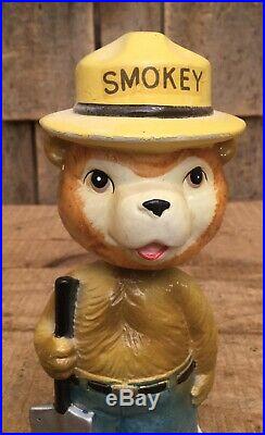 Vintage Ceramic SMOKEY The Bear Advertising Fire Safety Bobble Head Figure Japan